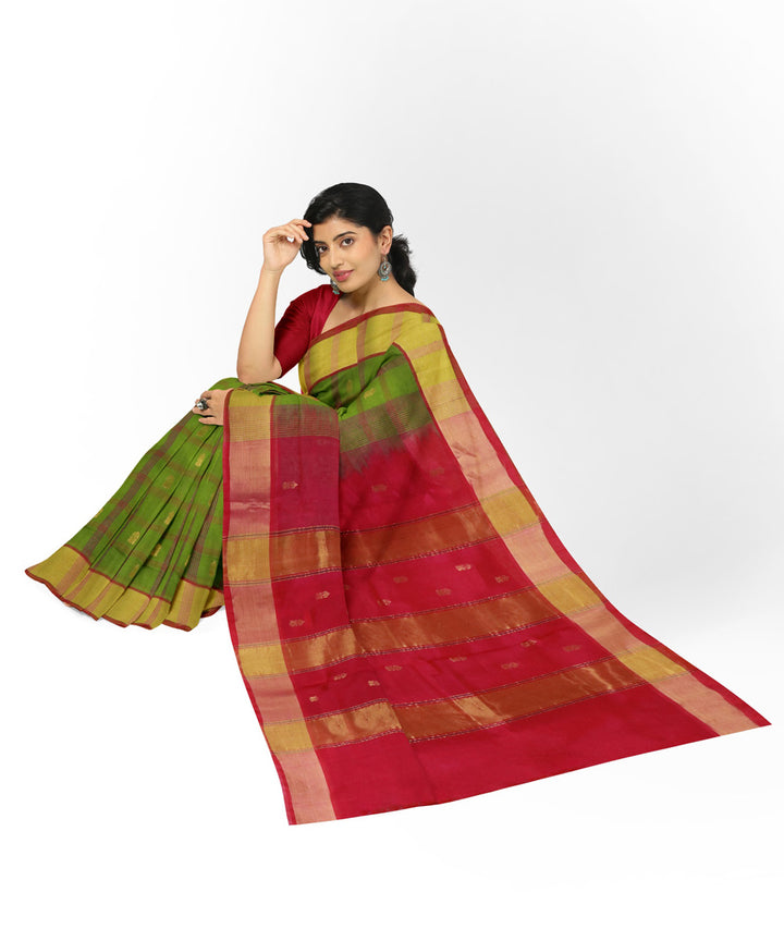Lime green pink cotton silk handwoven venkatagiri saree