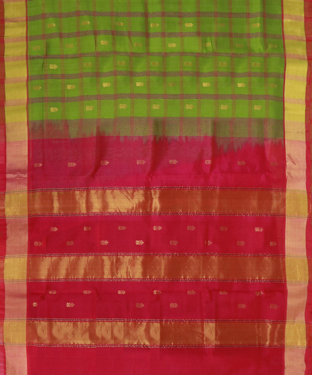 Lime green pink cotton silk handwoven venkatagiri saree