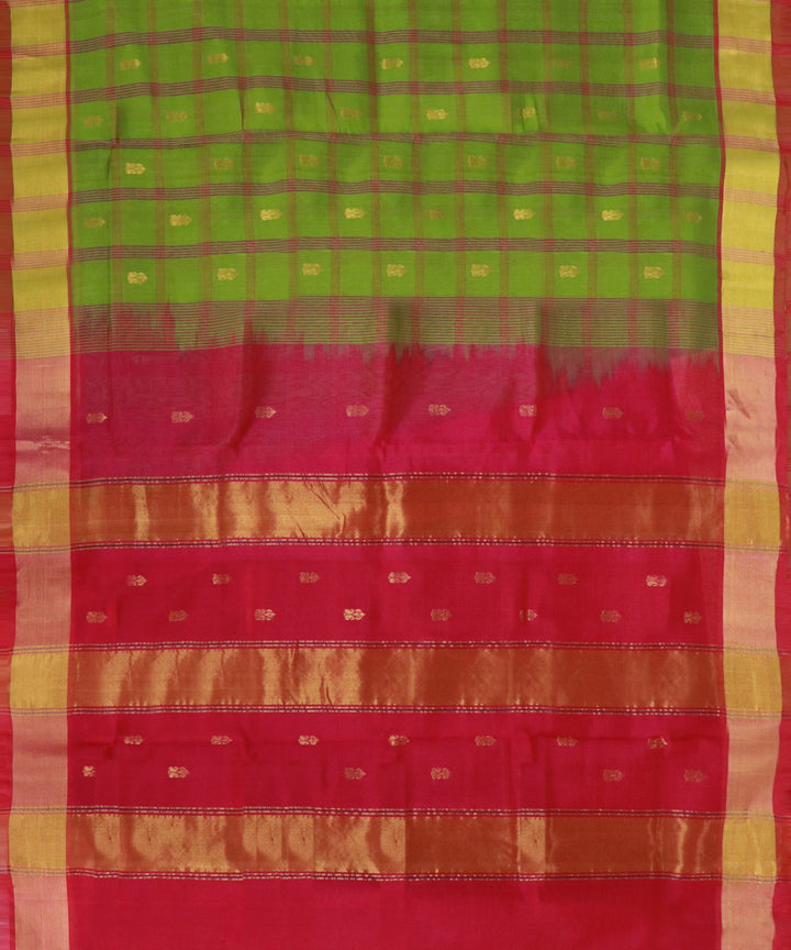 Lime green pink cotton silk handwoven venkatagiri saree