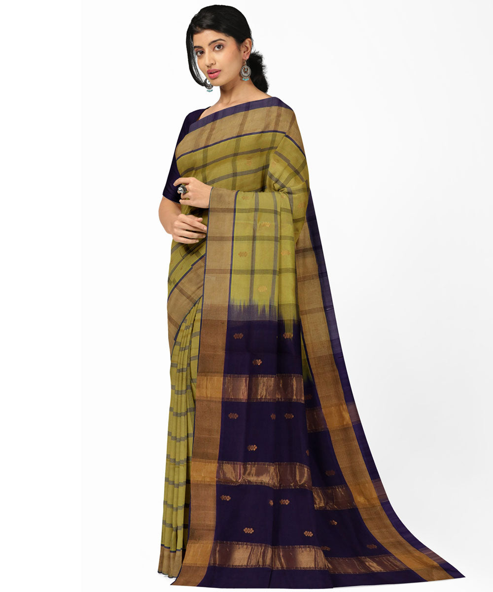 Olive green navy blue sico handwoven venkatagiri saree