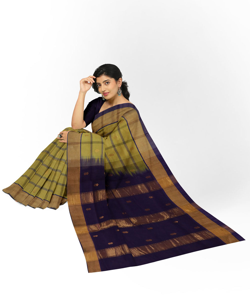 Olive green navy blue sico handwoven venkatagiri saree