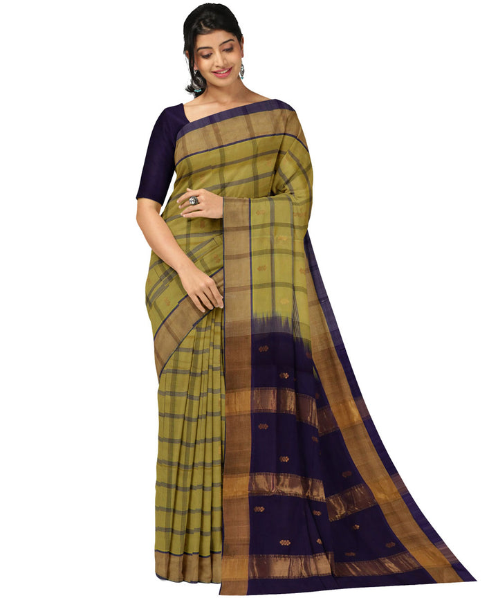 Olive green navy blue sico handwoven venkatagiri saree