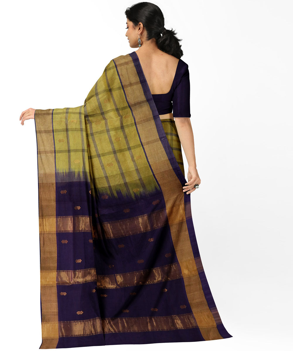 Olive green navy blue sico handwoven venkatagiri saree