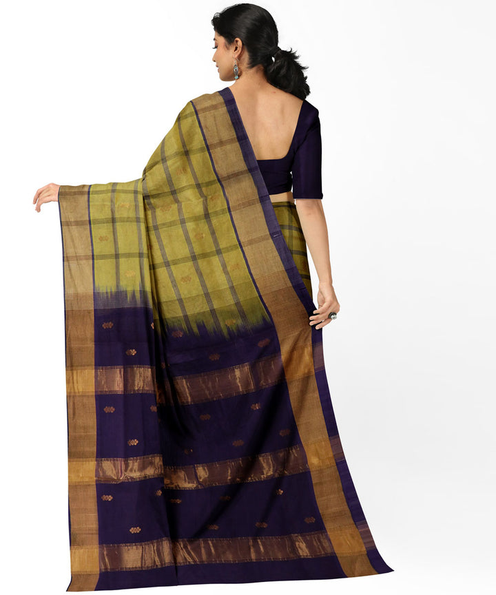 Olive green navy blue sico handwoven venkatagiri saree