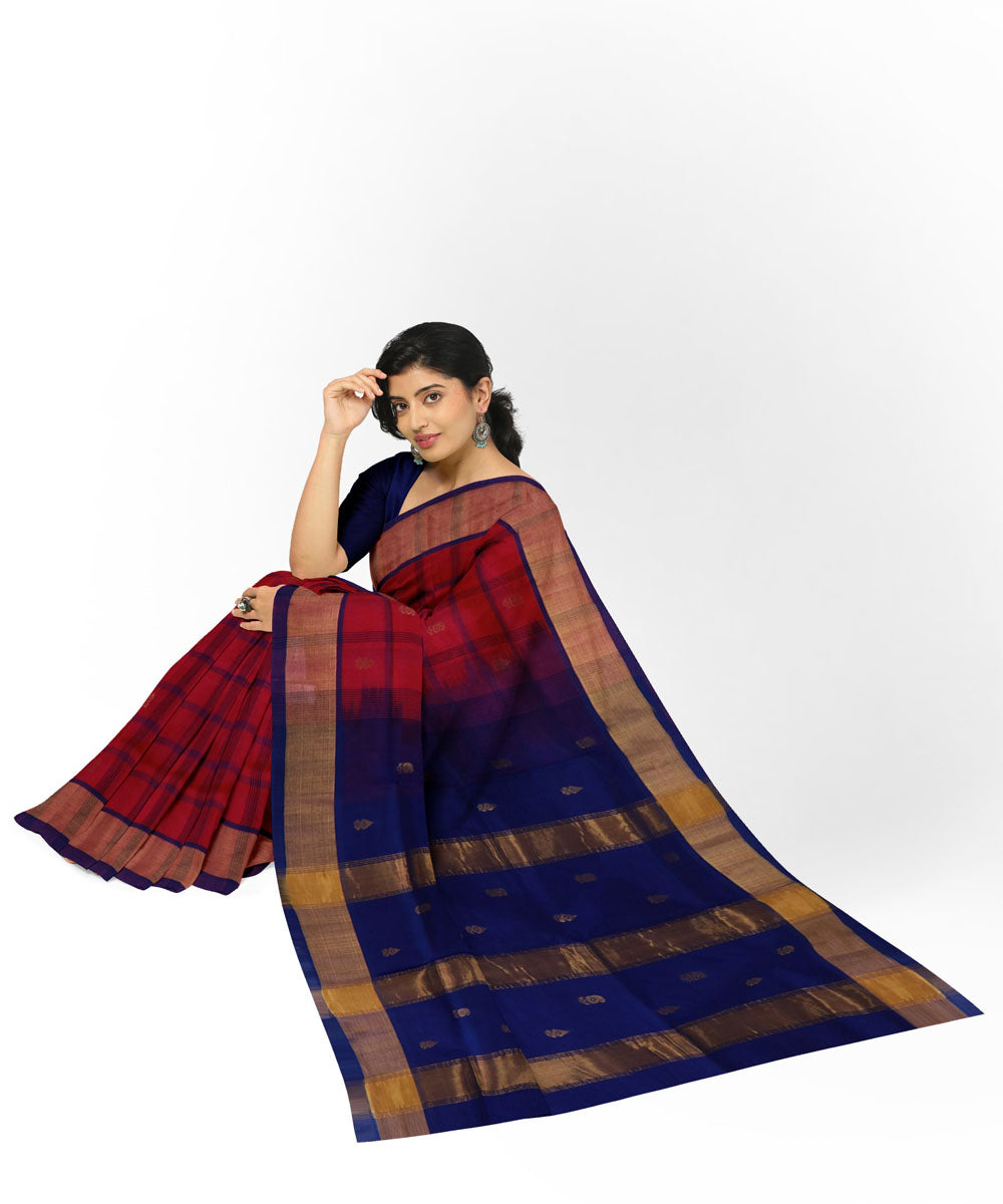 Red blue sico handwoven venkatagiri saree