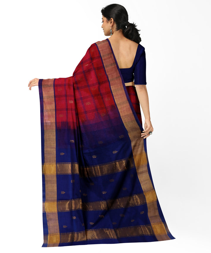 Red blue cotton silk handwoven venkatagiri saree
