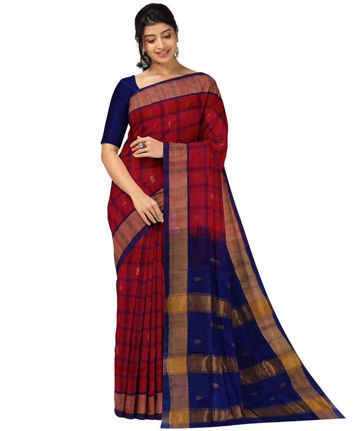 Red blue sico handwoven venkatagiri saree