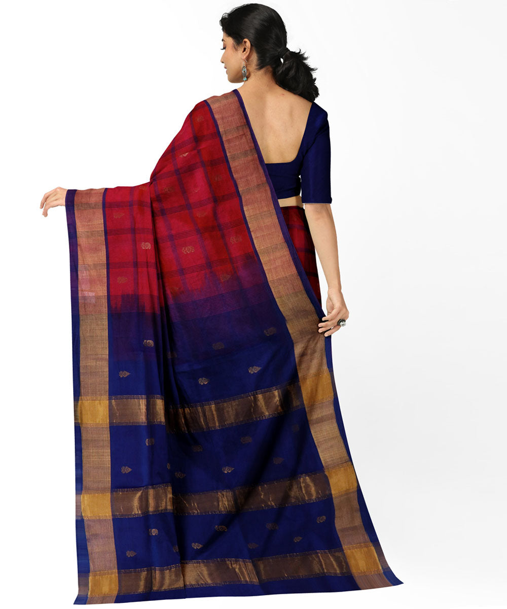 Red blue sico handwoven venkatagiri saree