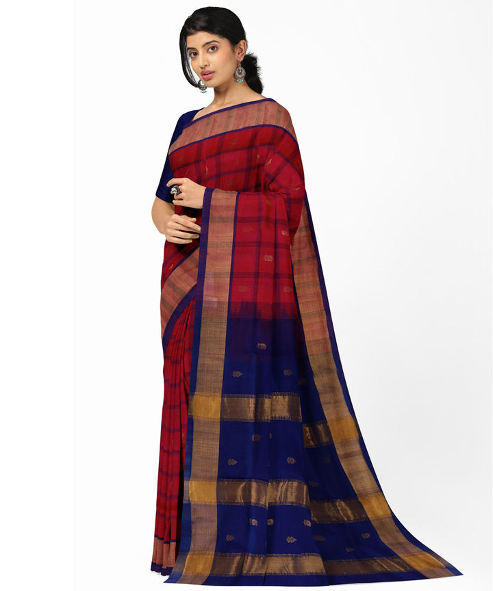 Red blue sico handwoven venkatagiri saree