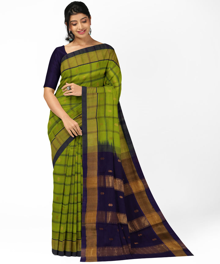 Light green blue cotton silk handwoven venkatagiri saree