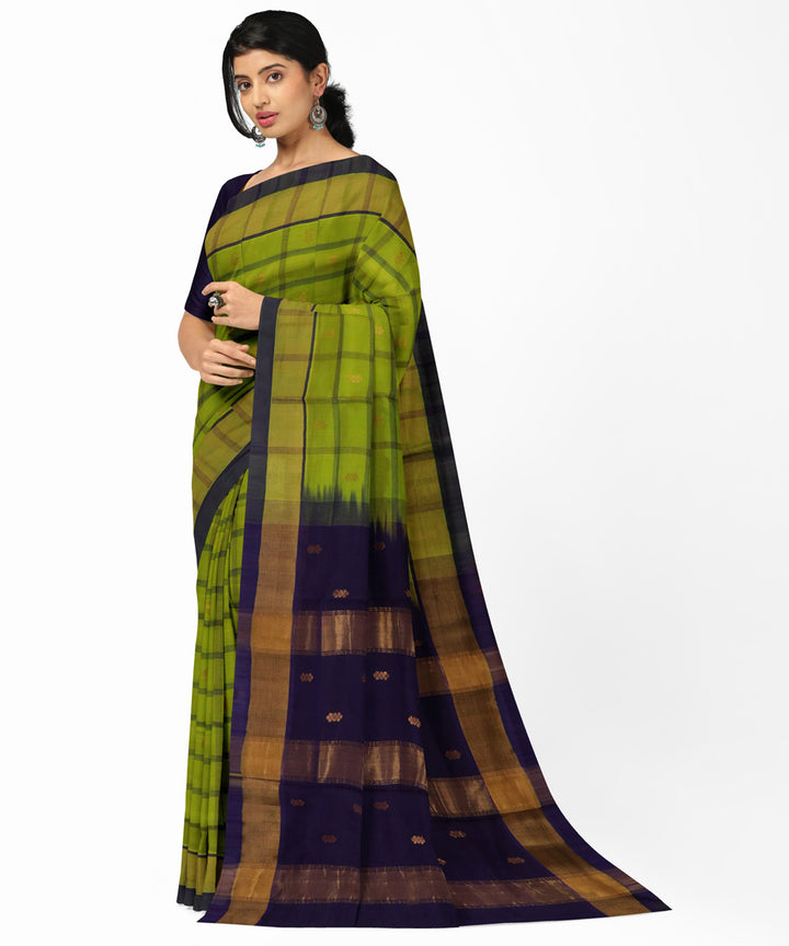 Light green blue cotton silk handwoven venkatagiri saree
