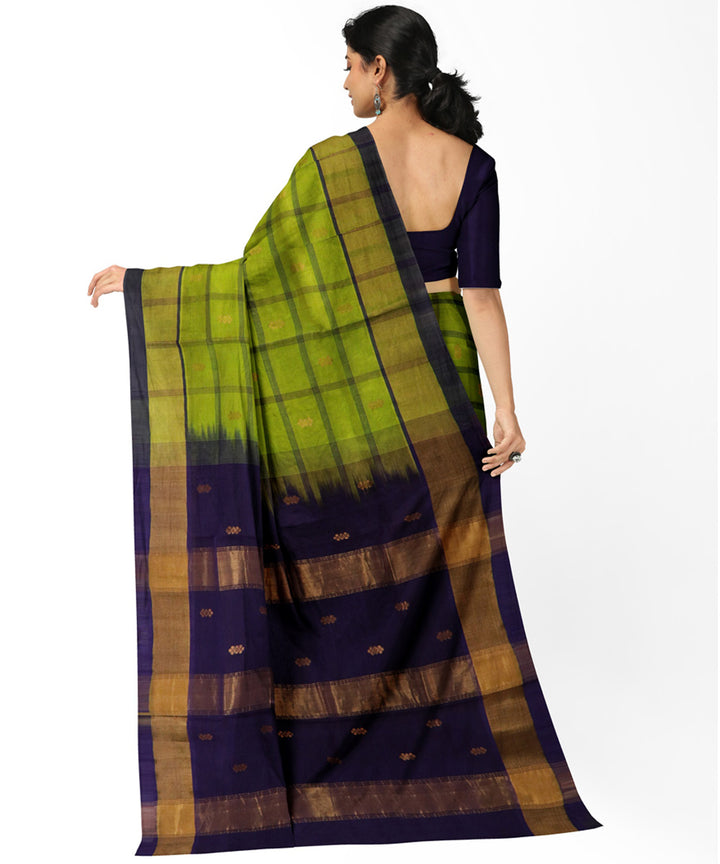 Light green blue cotton silk handwoven venkatagiri saree