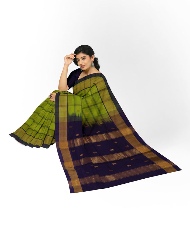 Light green blue cotton silk handwoven venkatagiri saree