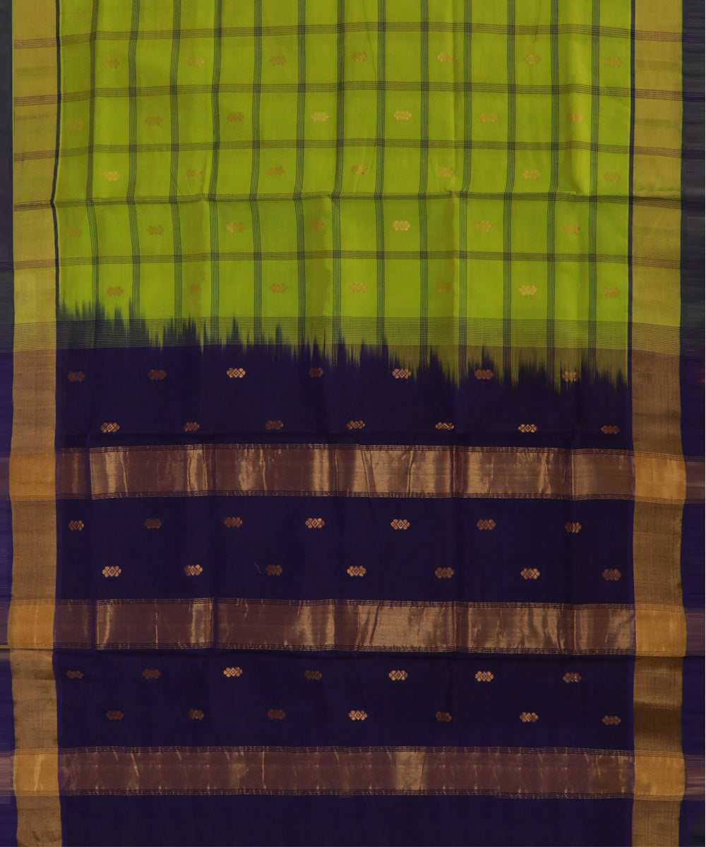 Light green blue cotton silk handwoven venkatagiri saree