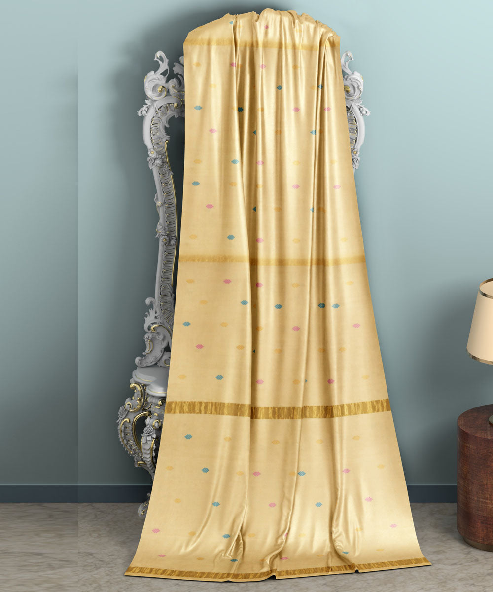 Cream brown sico handwoven venkatagiri saree