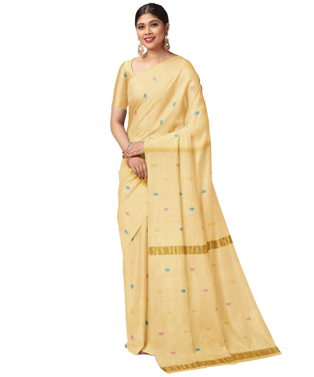 Cream brown sico handwoven venkatagiri saree