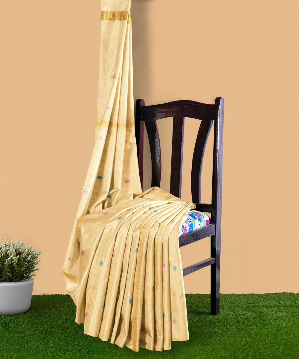 Cream brown sico handwoven venkatagiri saree