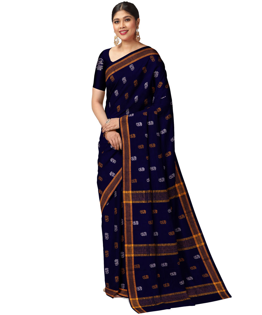 Royal blue yellow sico handwoven venkatagiri saree