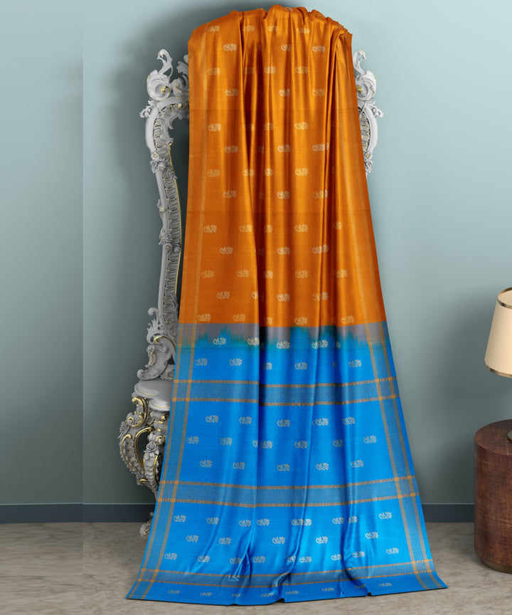 Orange sky blue sico handwoven venkatagiri saree