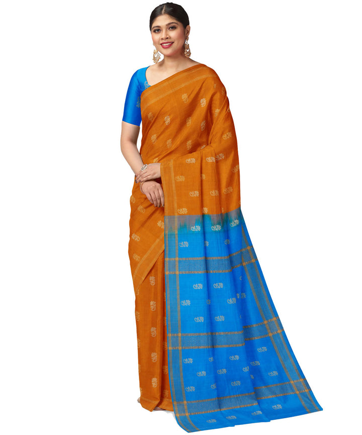 Orange sky blue sico handwoven venkatagiri saree