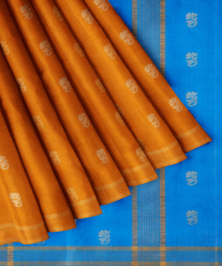 Orange sky blue sico handwoven venkatagiri saree