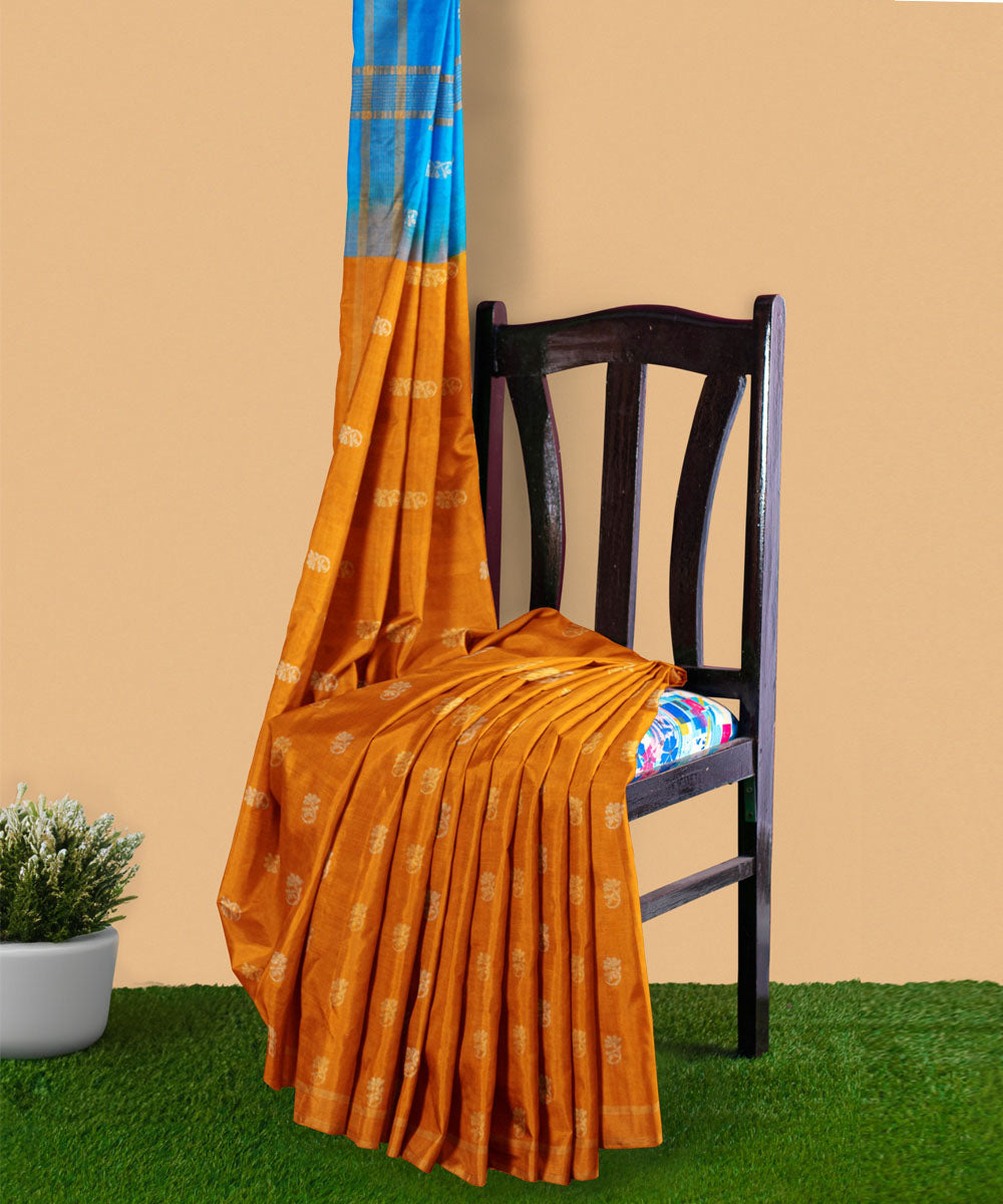 Orange sky blue sico handwoven venkatagiri saree