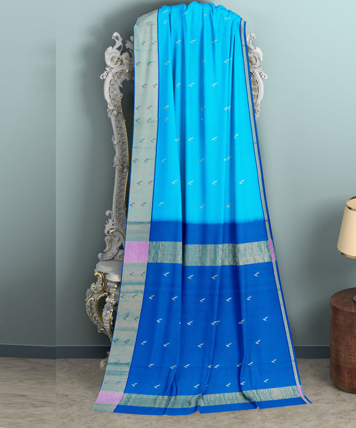 Sky blue navy blue sico handwoven venkatagiri saree