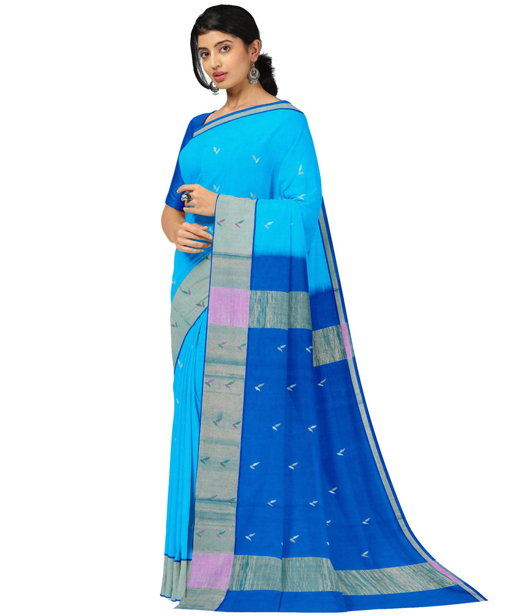 Sky blue navy blue sico handwoven venkatagiri saree