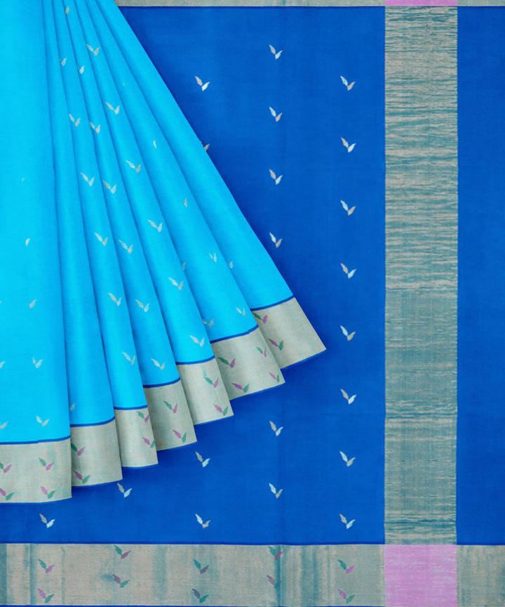 Sky blue navy blue sico handwoven venkatagiri saree