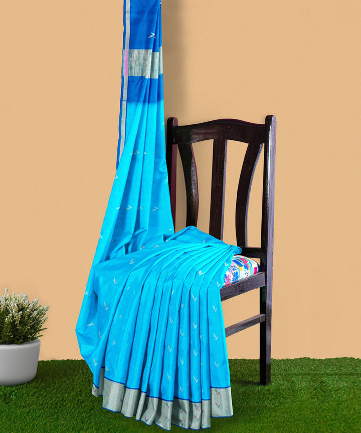 Sky blue navy blue sico handwoven venkatagiri saree