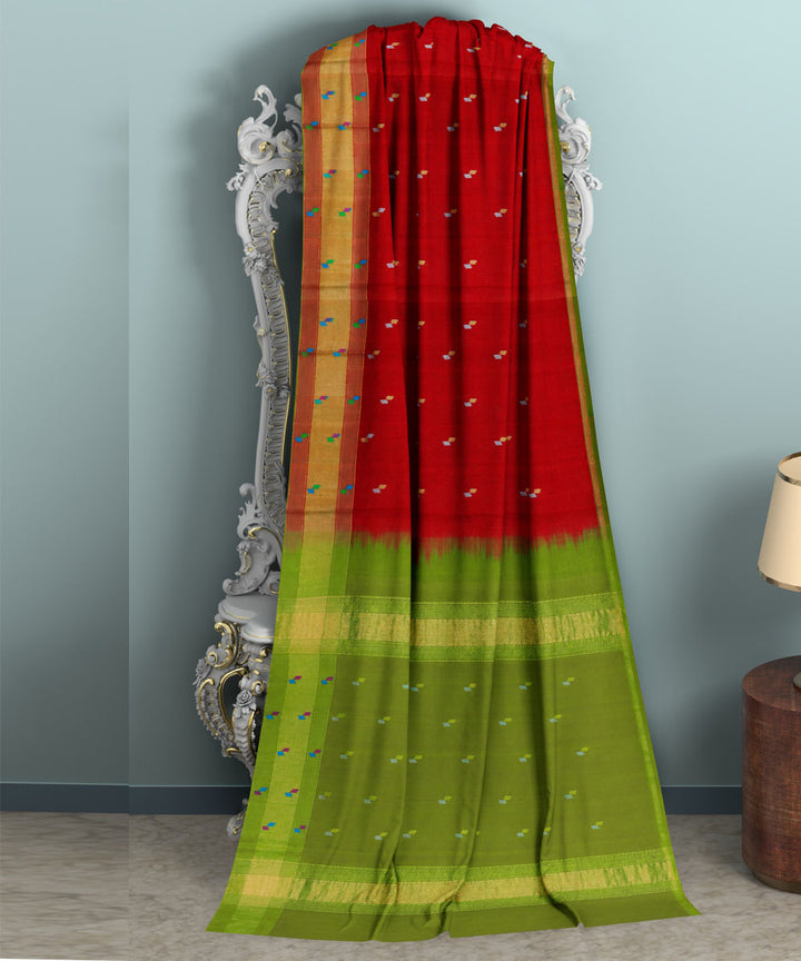 Red green sico handwoven venkatagiri saree