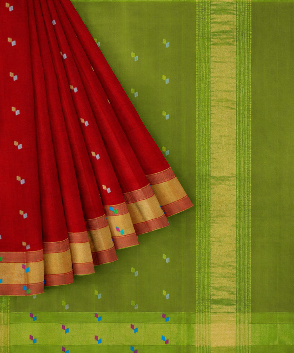 Red green sico handwoven venkatagiri saree