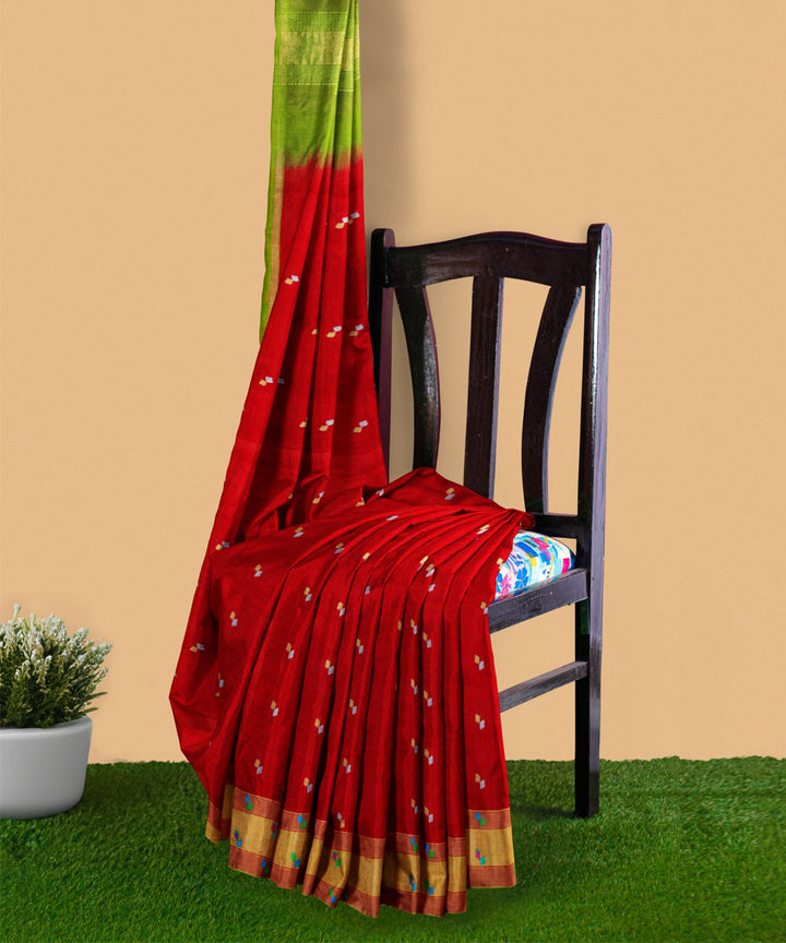 Red green sico handwoven venkatagiri saree