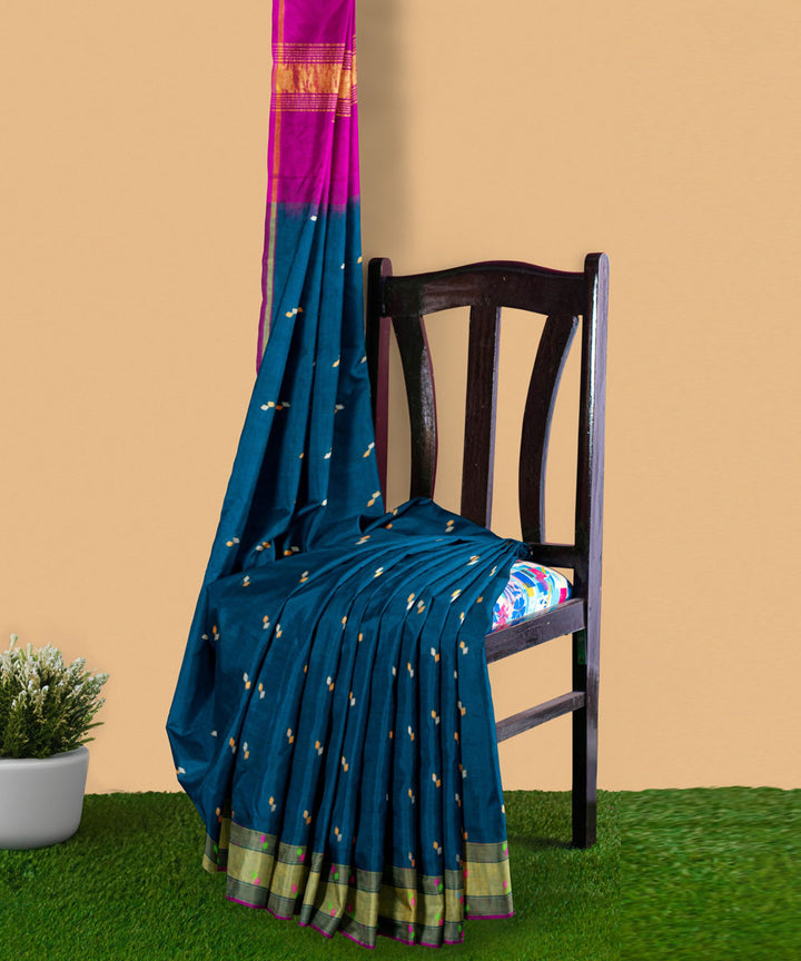 Peacock blue magenta sico handwoven venkatagiri saree