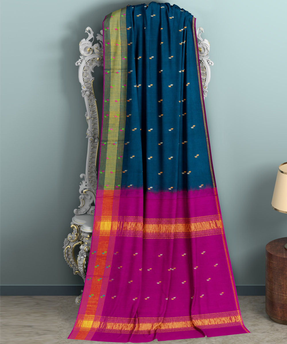 Peacock blue magenta sico handwoven venkatagiri saree