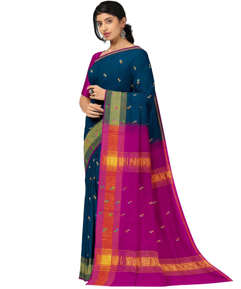 Peacock blue magenta sico handwoven venkatagiri saree