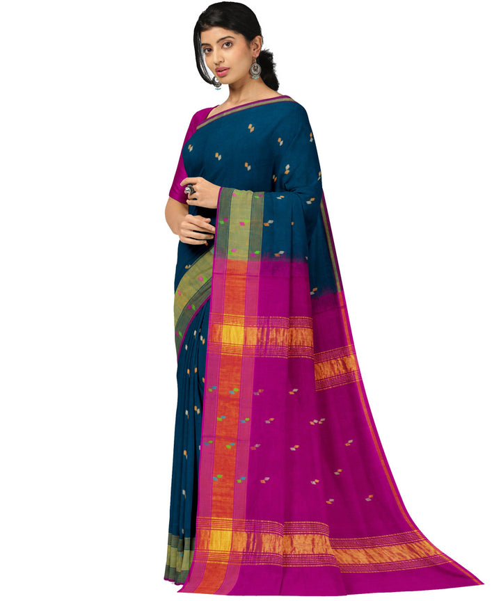 Peacock blue magenta sico handwoven venkatagiri saree