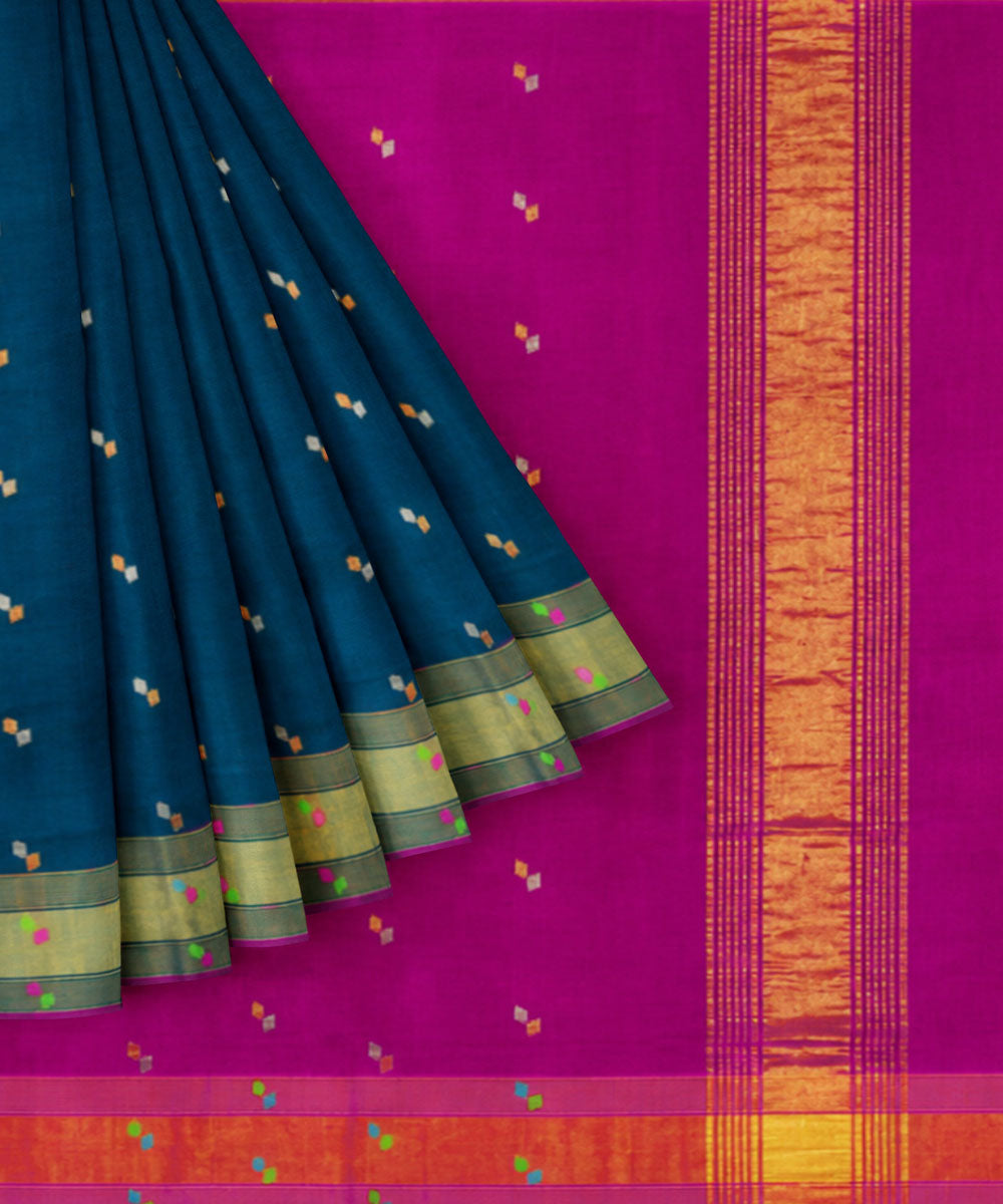 Peacock blue magenta sico handwoven venkatagiri saree
