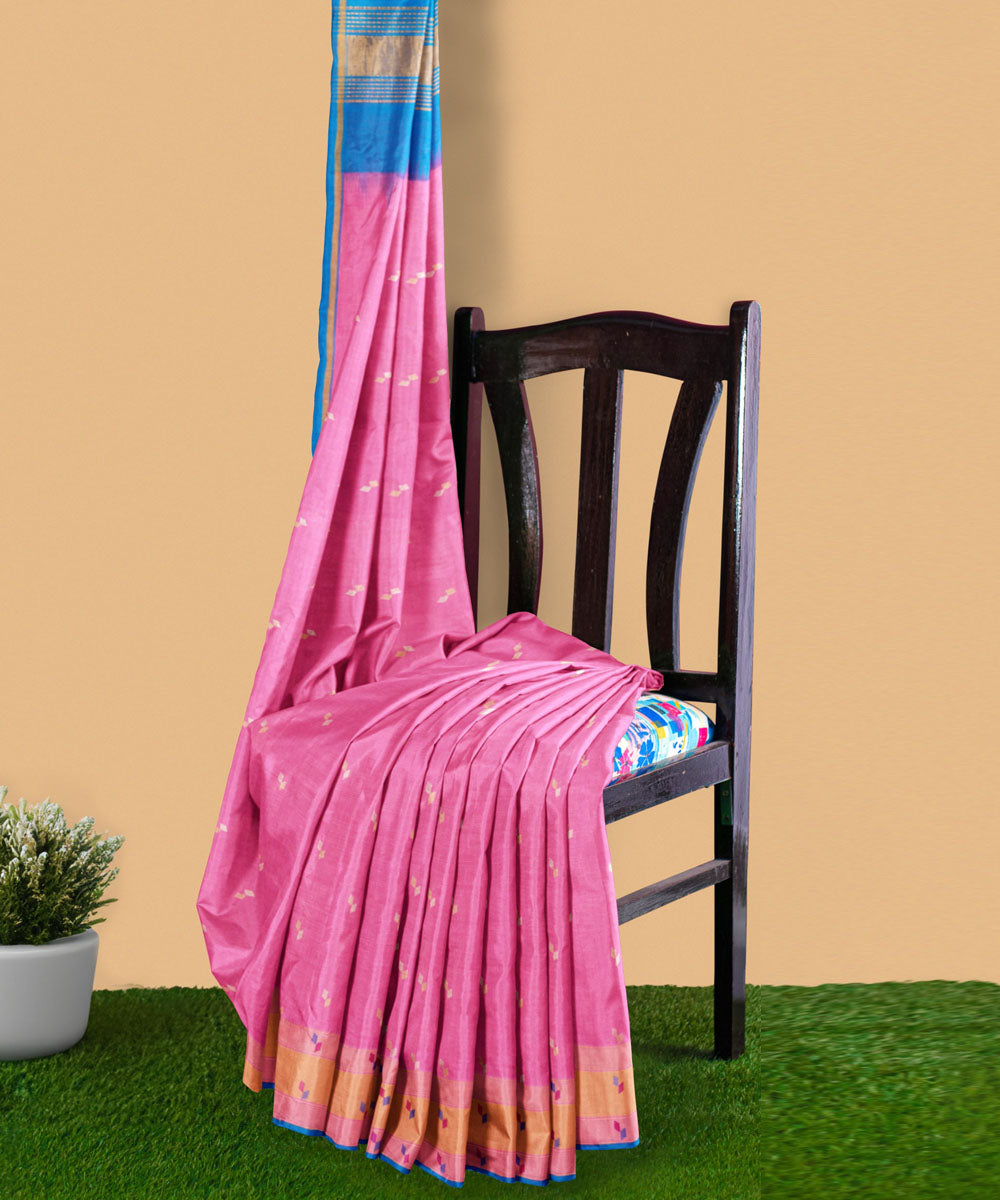 Pink sky blue sico handwoven venkatagiri saree