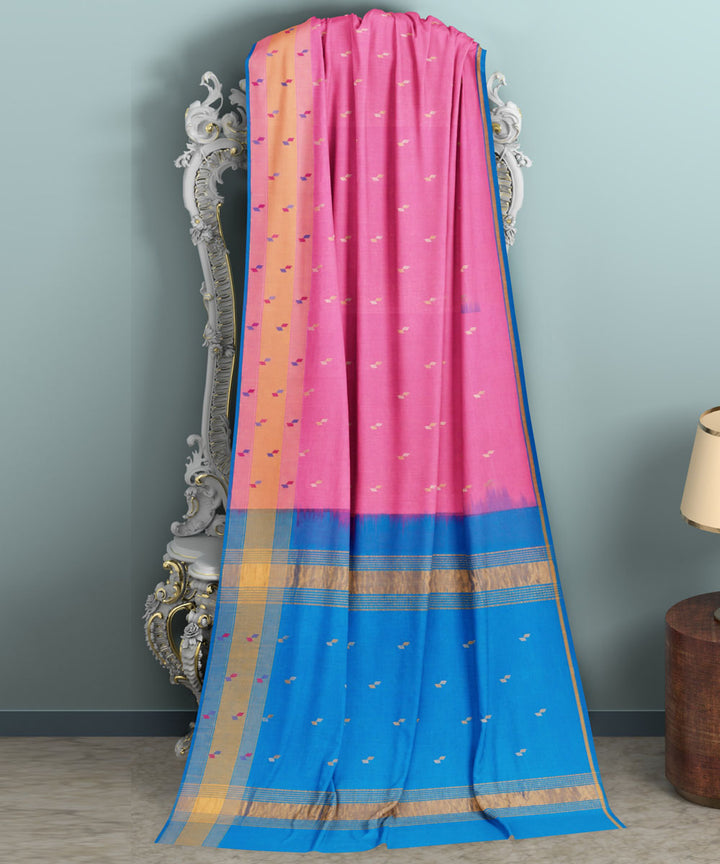 Pink sky blue sico handwoven venkatagiri saree
