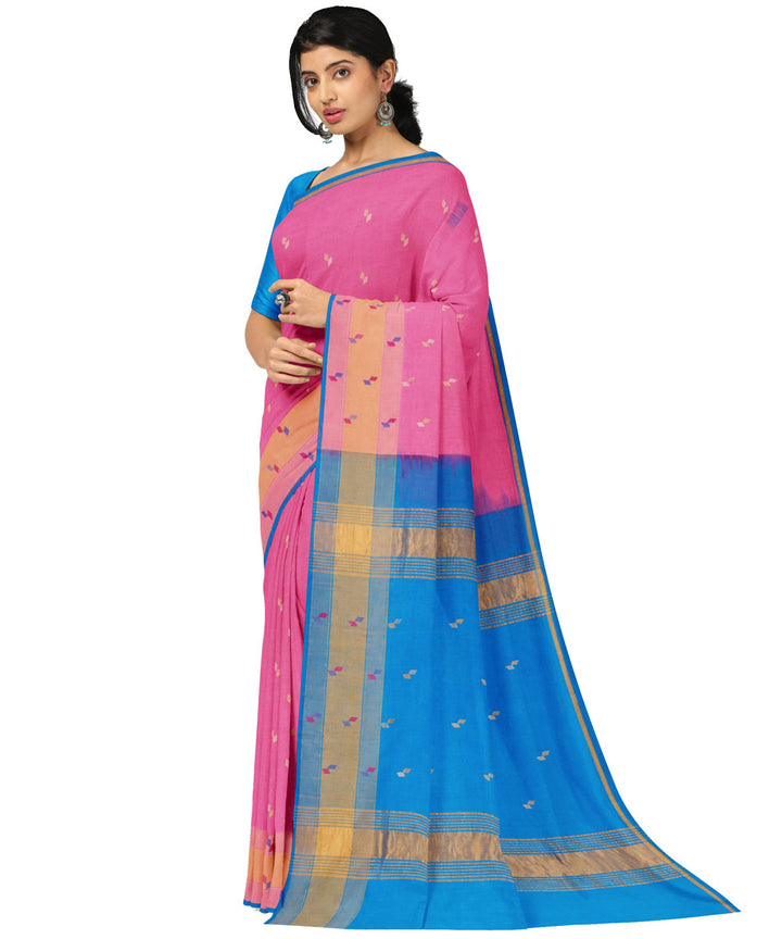 Pink sky blue sico handwoven venkatagiri saree