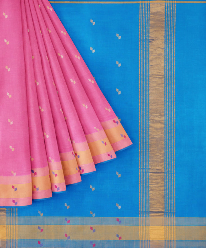 Pink sky blue sico handwoven venkatagiri saree