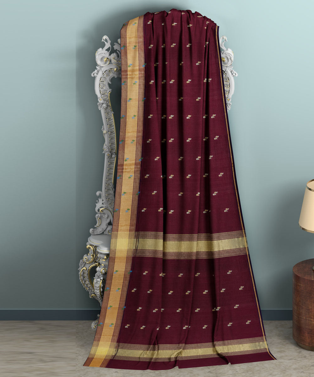 Brown offwhite sico handwoven venkatagiri saree
