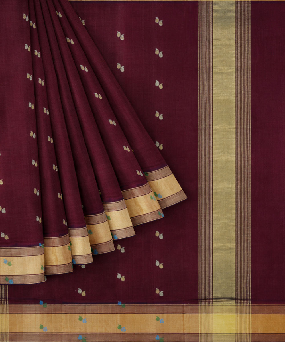 Brown offwhite sico handwoven venkatagiri saree
