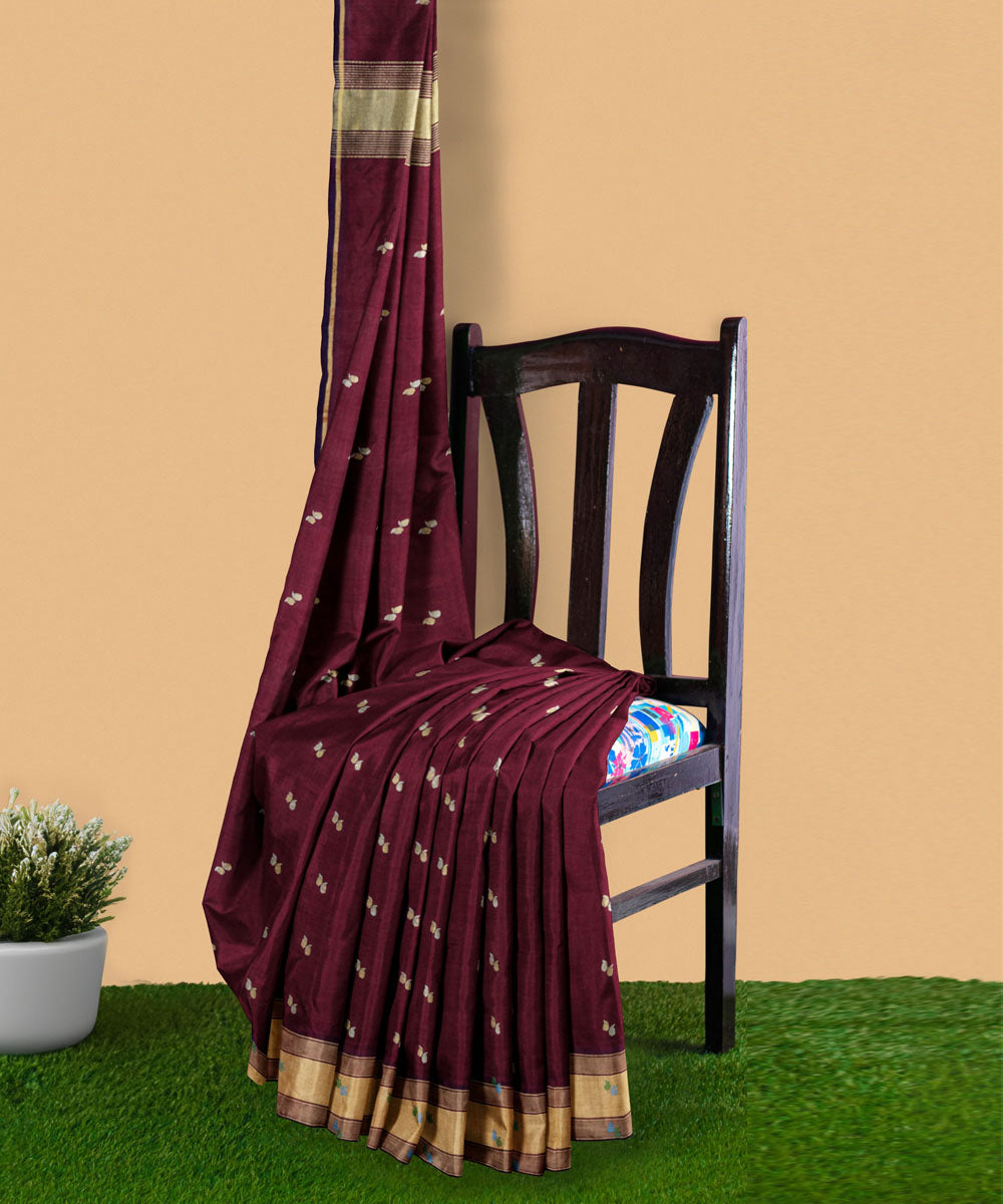 Brown offwhite sico handwoven venkatagiri saree