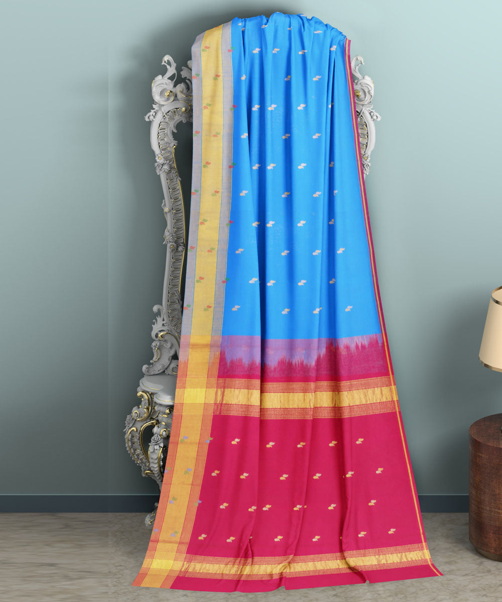 Sky blue pink sico handwoven venkatagiri saree