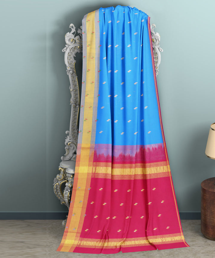 Sky blue pink sico handwoven venkatagiri saree
