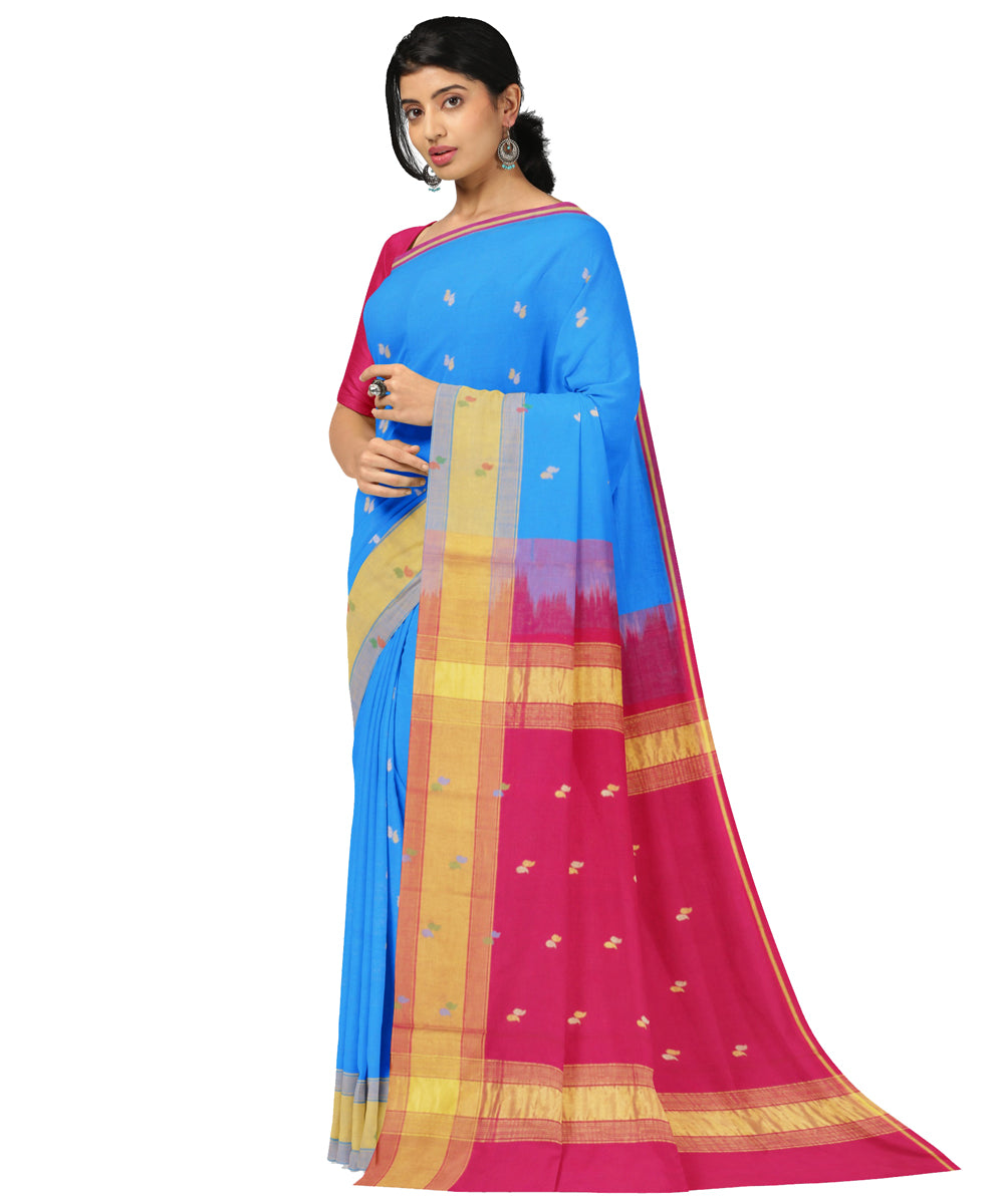 Sky blue pink sico handwoven venkatagiri saree