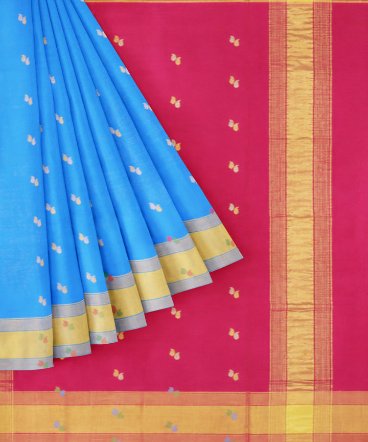 Sky blue pink sico handwoven venkatagiri saree