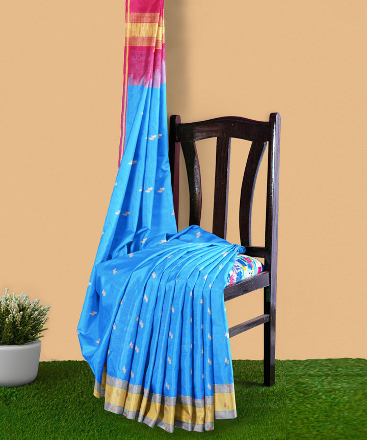 Sky blue pink sico handwoven venkatagiri saree